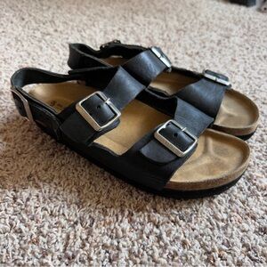 Sol John Birkenstock sling back black leather sandals men 9-9.5 (42) VERY GOOD